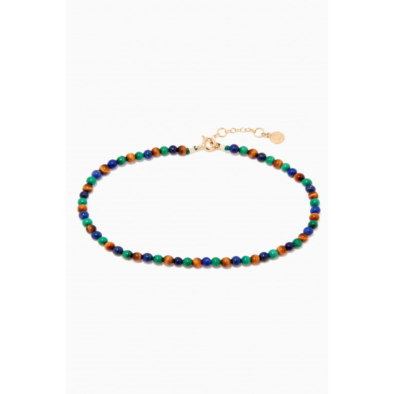 The Alkemistry - Malachite, Lapis & Tiger Eye Anklet in 18kt Yellow Gold