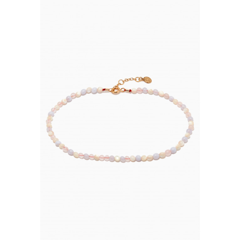 The Alkemistry - Rose Quartz, Blue Agate & Mother of Pearl Anklet in 18kt Yellow Gold