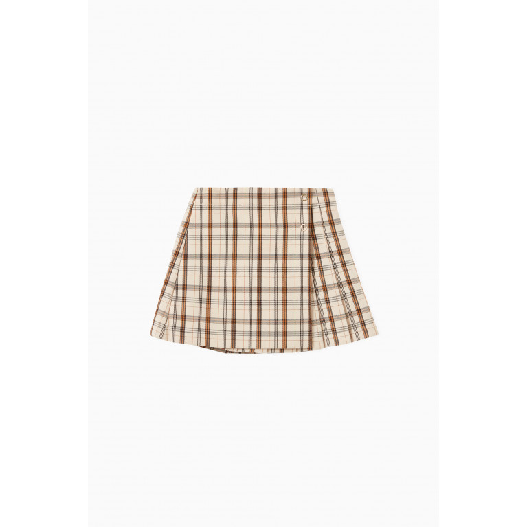 Burberry - Logo Print Pleated Skirt in Check Wool