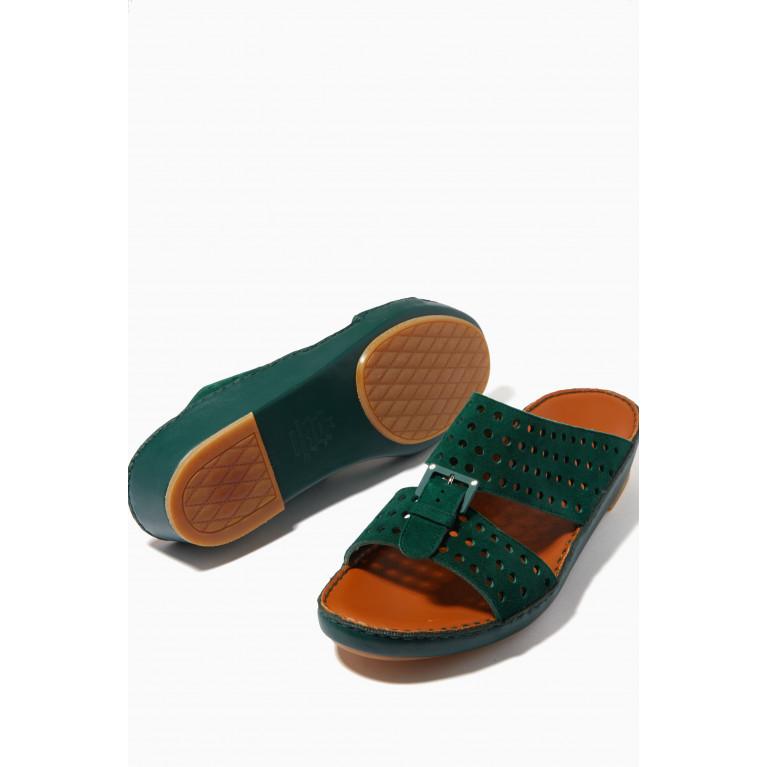 Private Collection - Cinghia Perforato Sandals in Suede Green