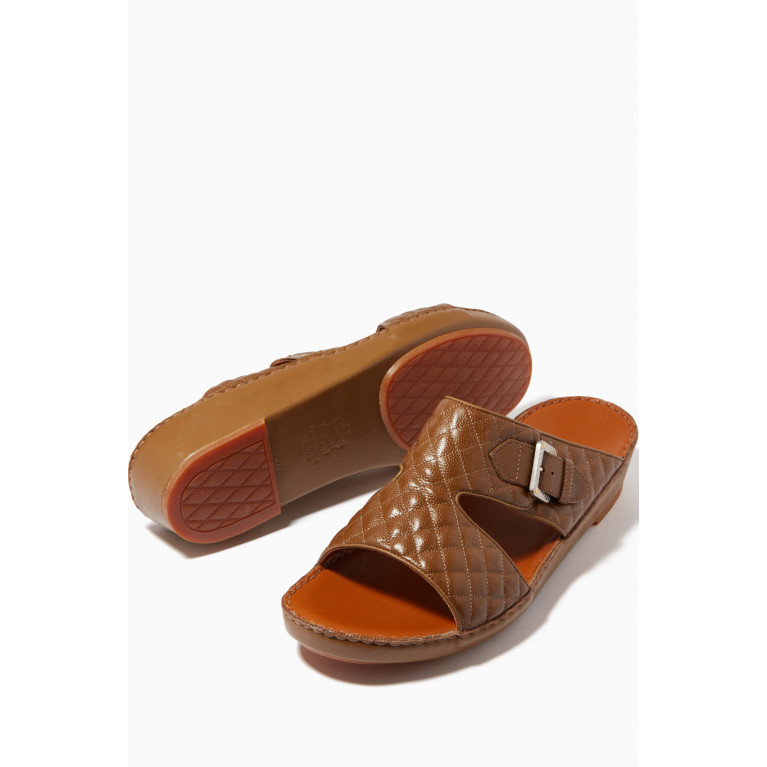 Private Collection - Laterale Sandals in Matelassé Goatskin Leather Brown