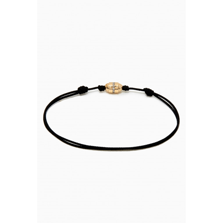 Luis Morais - Small Round Bolt with Diamonds on Cord Bracelet in 14kt Yellow Gold