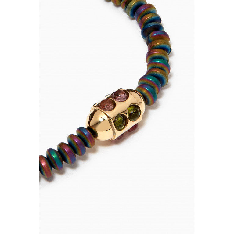 Luis Morais - Round Bolt with Tourmaline Beaded Bracelet in 14kt Yellow Gold