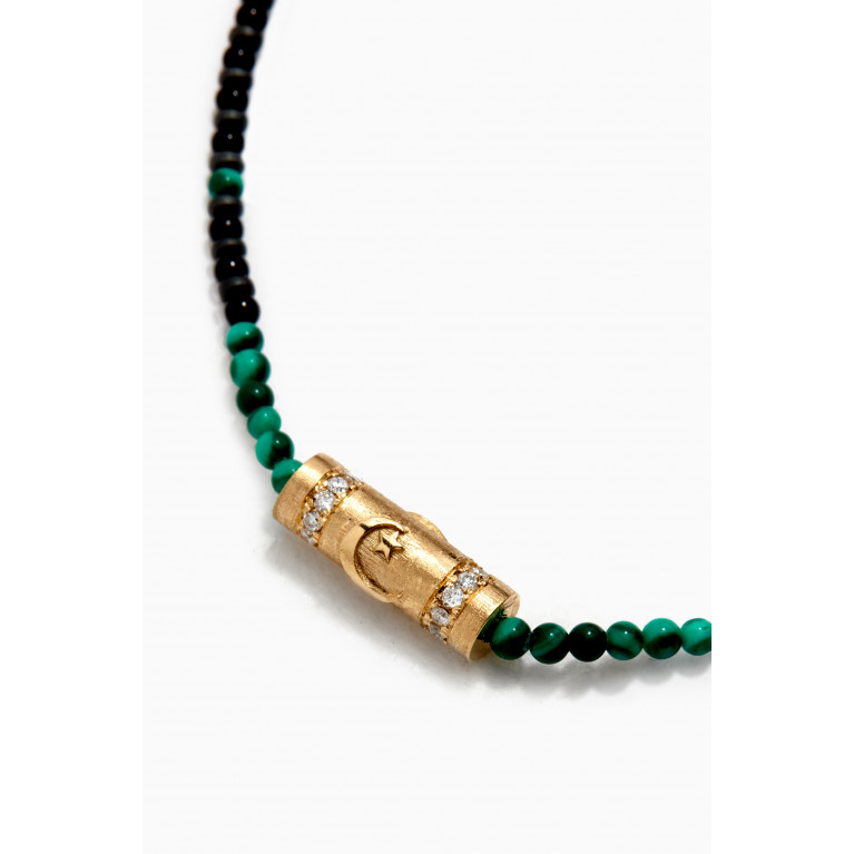 Luis Morais - Moon & Star Relief with Diamonds Beaded Necklace in 14kt Yellow Gold