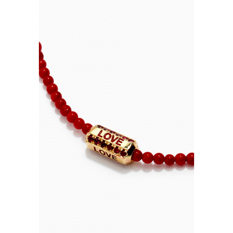 Luis Morais - "Love" Hexagon Bolt with Rubies Beaded Necklace in 14kt Yellow Gold