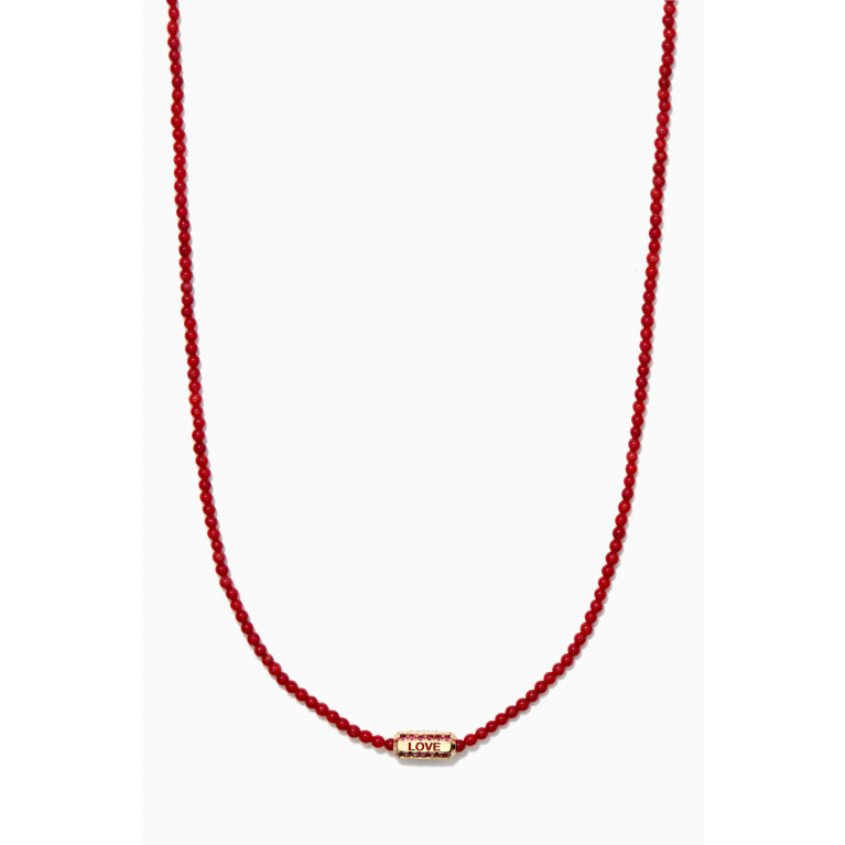 Luis Morais - "Love" Hexagon Bolt with Rubies Beaded Necklace in 14kt Yellow Gold