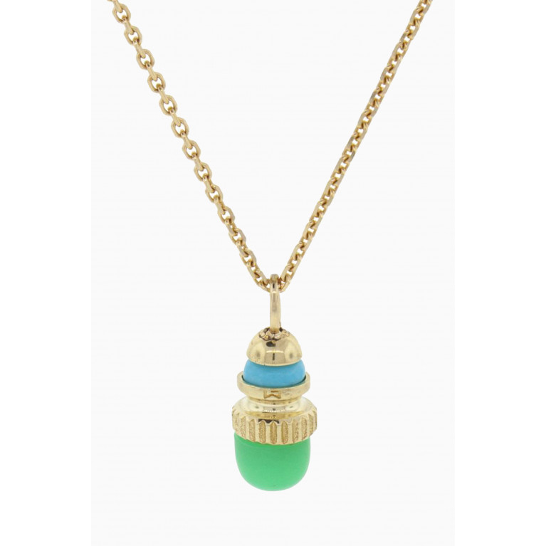 Luis Morais - Amulet Pendant with Turquoise & Chrysoprase in 14kt Yellow Gold Blue