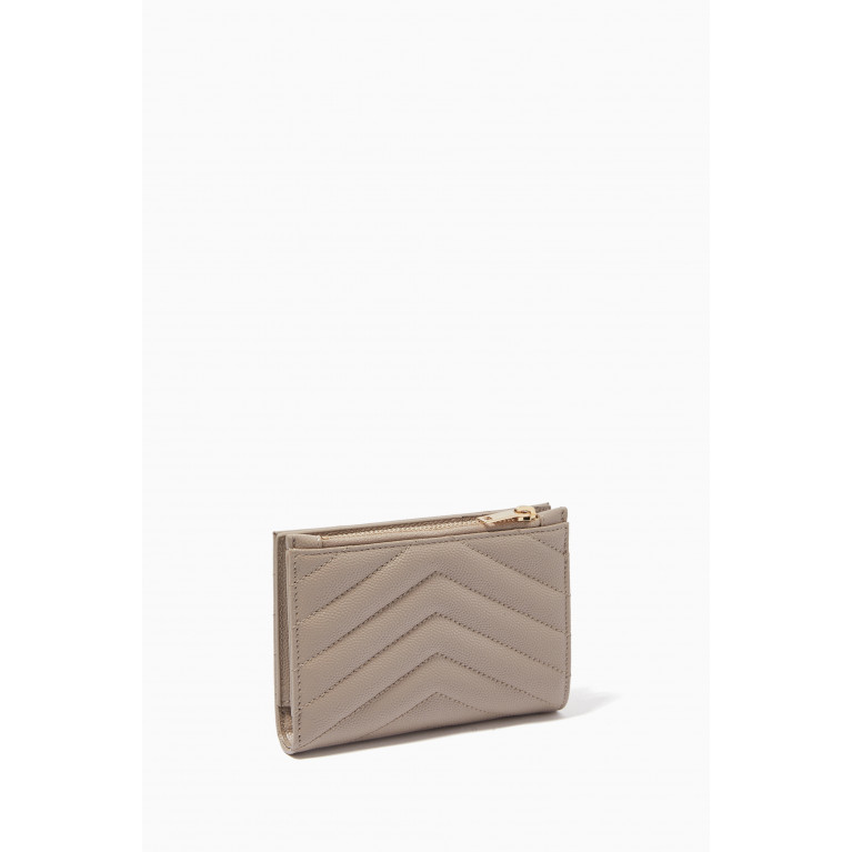 Saint Laurent - Cassandre Bi-fold Zip Wallet in Matelassé Grain de Poudre Leather