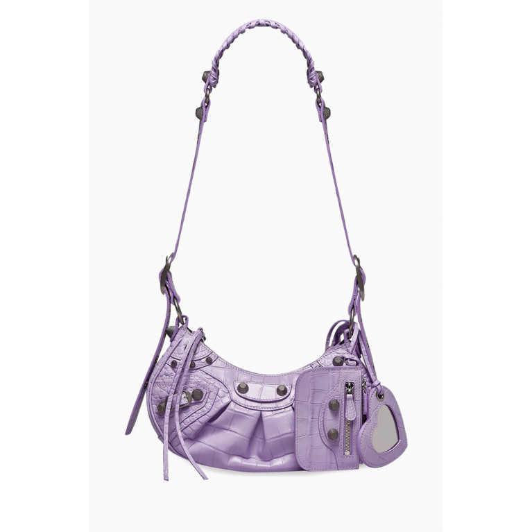 Balenciaga - Le Cagole XS Shoulder Bag in Crocodile Embossed Calfskin Purple