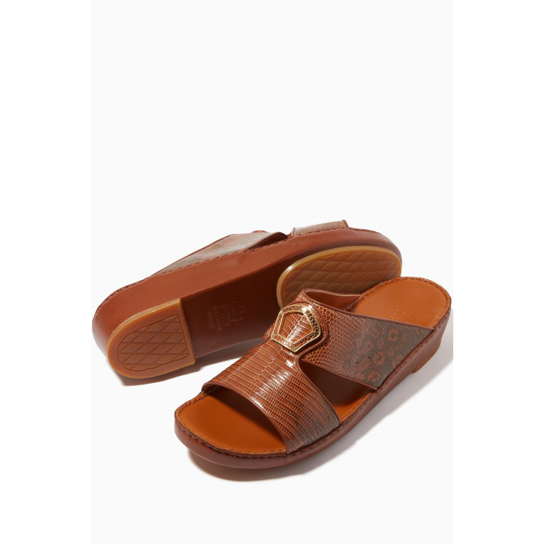 Private Collection - Peninsula Sandals in Lizard Leather Brown