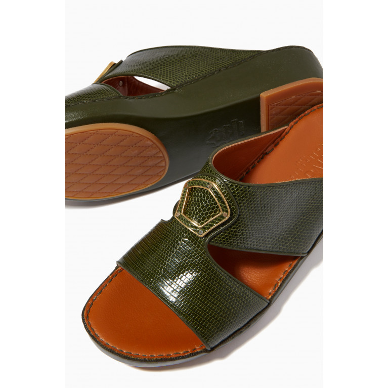 Private Collection - Peninsula Sandals in Lizard Leather Green