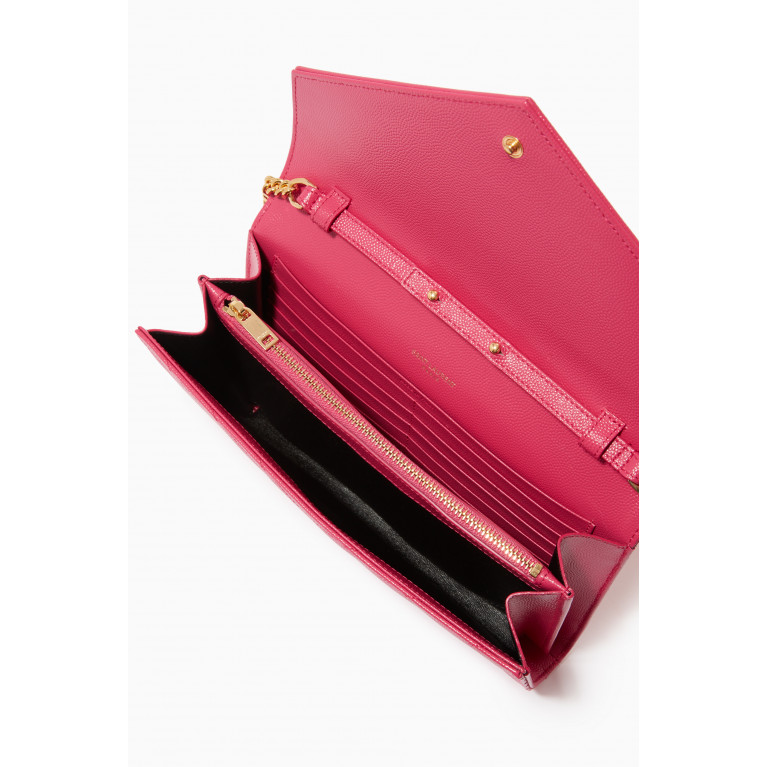 Saint Laurent - Cassandre Chain Wallet in Matelassé Leather Pink