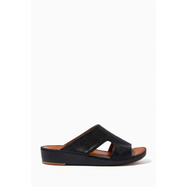 Private Collection - Arca Sandals in Equestra Embossed Softcalf Black