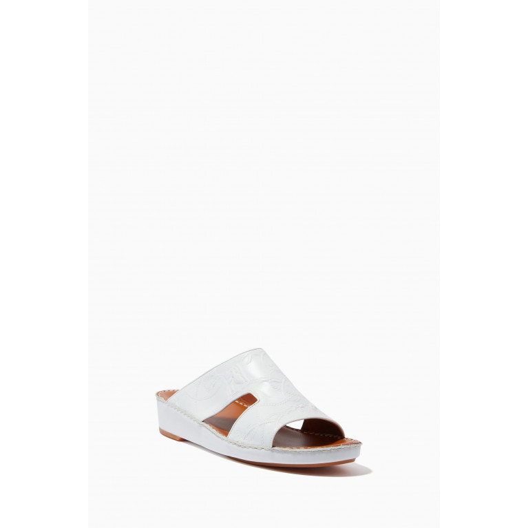 Private Collection - Arca Sandals in Equestra Embossed Softcalf White