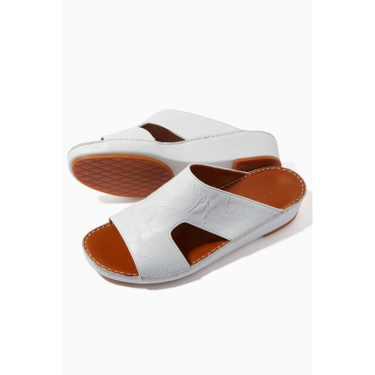 Private Collection - Arca Sandals in Equestra Embossed Softcalf White