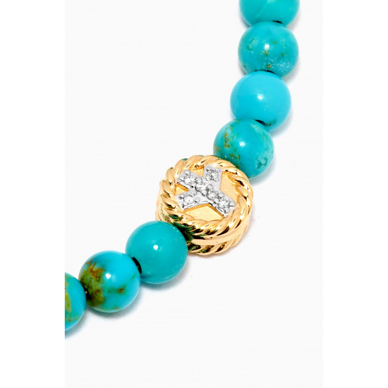 David Yurman - Spiritual Beads Peace Sign Turquoise Bracelet with Pavé Diamonds in 14kt Yellow Gold