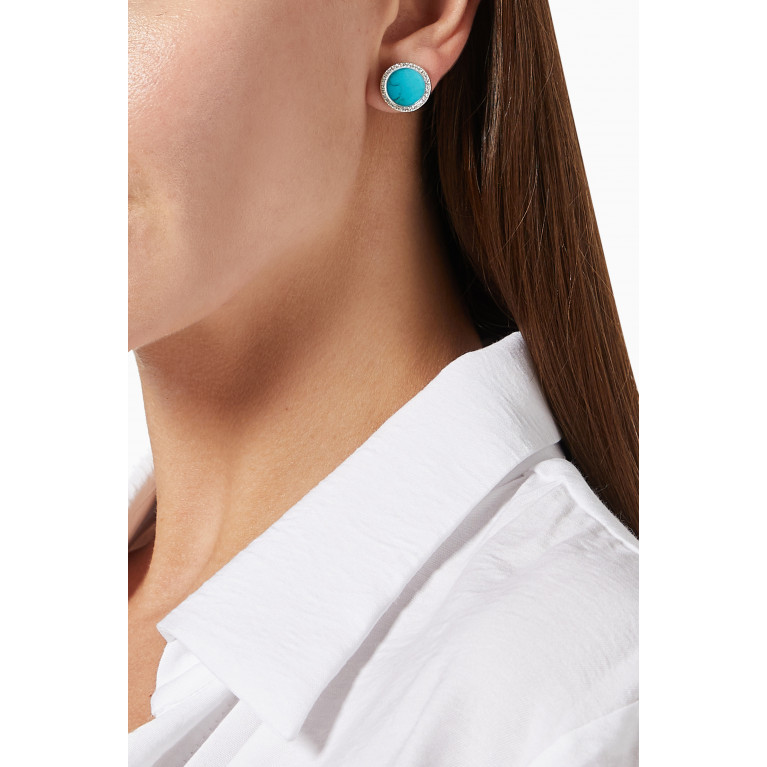 David Yurman - DY Elements® Button Earrings with Turquoise & Pavé Diamonds in 18kt White Gold Blue
