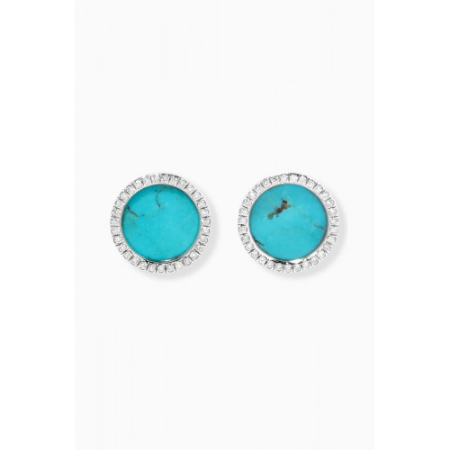 David Yurman - DY Elements® Button Earrings with Turquoise & Pavé Diamonds in 18kt White Gold Blue