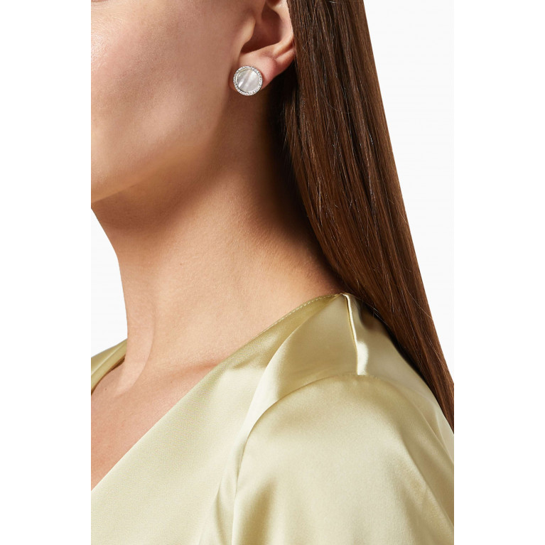 David Yurman - DY Elements® Button Earrings with Turquoise & Pavé Diamonds in 18kt White Gold White