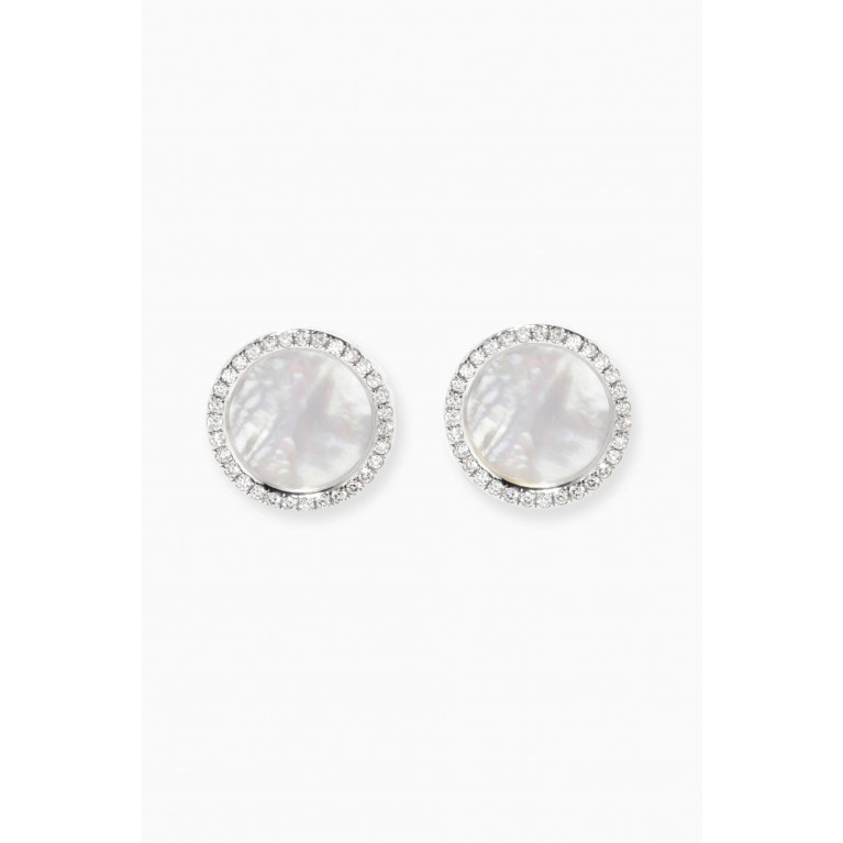 David Yurman - DY Elements® Button Earrings with Turquoise & Pavé Diamonds in 18kt White Gold White