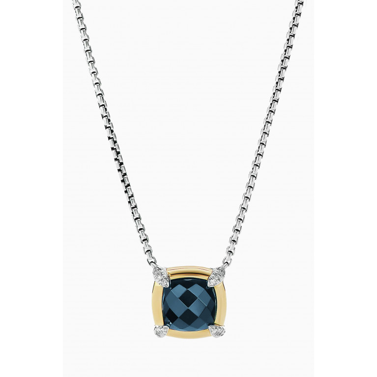 David Yurman - Petite Châtelaine® Hampton Blue Topaz & Pavé Diamonds Pendant Necklace with 18kt Yellow Gold Bezel in Sterling Silver Gold