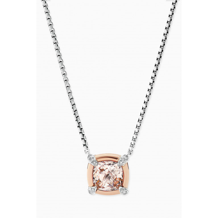 David Yurman - Petite Châtelaine® Morganite & Pavé Diamonds Pendant Necklace with 18kt Rose Gold Bezel in Sterling Silver Silver