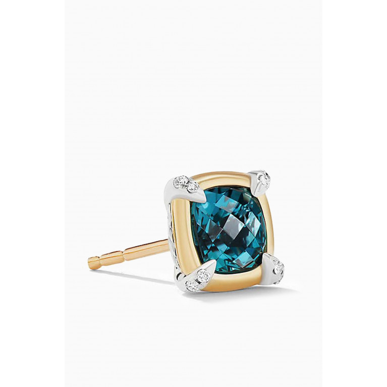 David Yurman - Petite Châtelaine® Hampton Blue Topaz Stud Earrings with 18kt Yellow Gold Bezel & Pavé Diamonds in Sterling Silver Gold