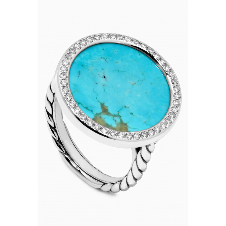 David Yurman - DY Elements® Button Ring with Turquoise & Pavé Diamonds in Sterling Silver Blue