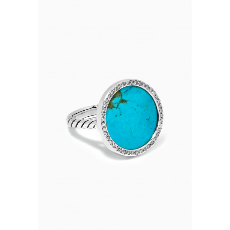 David Yurman - DY Elements® Button Ring with Turquoise & Pavé Diamonds in Sterling Silver Blue