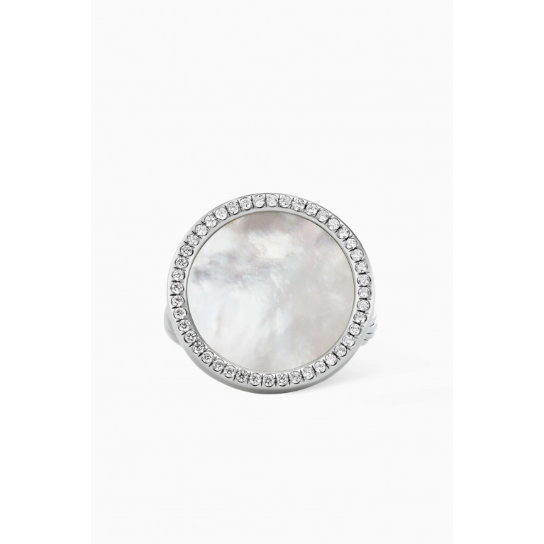 David Yurman - DY Elements® Button Ring with Turquoise & Pavé Diamonds in Sterling Silver White