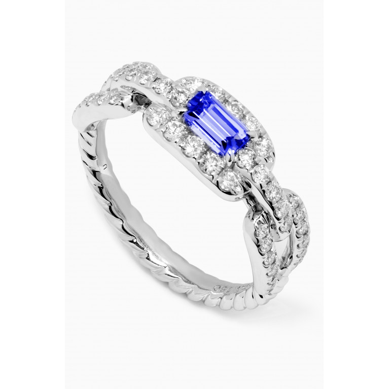 David Yurman - Stax Tanzanite & Diamond Pavé Chain Link Ring in 18kt White Gold Blue