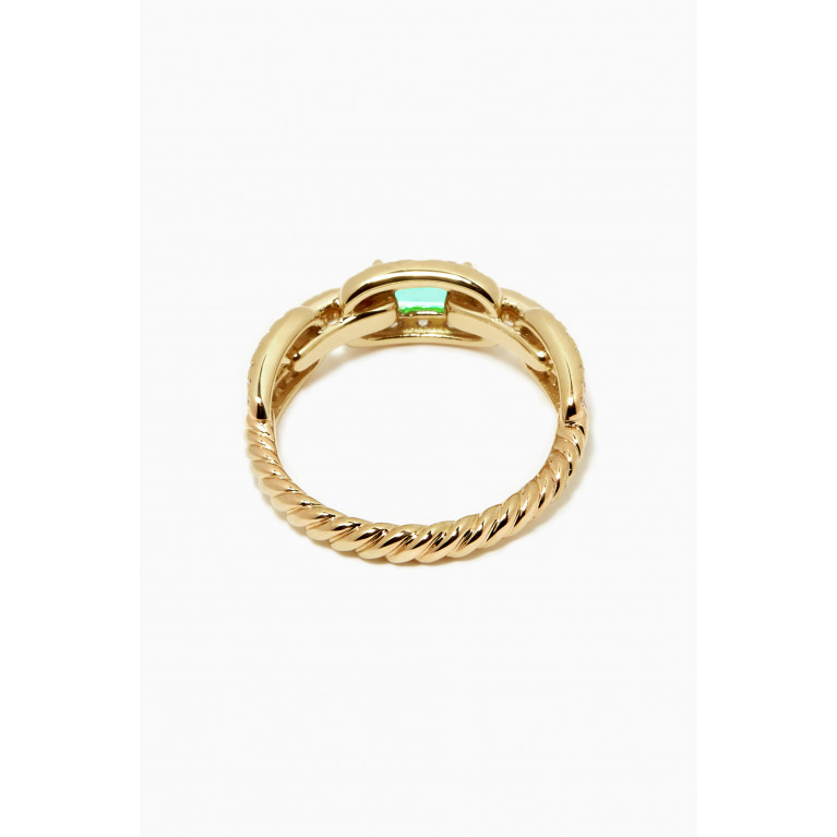 David Yurman - Stax Emerald & Diamond Pavé Chain Link Ring in 18kt Yellow Gold Green