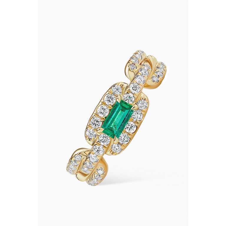 David Yurman - Stax Emerald & Diamond Pavé Chain Link Ring in 18kt Yellow Gold Green