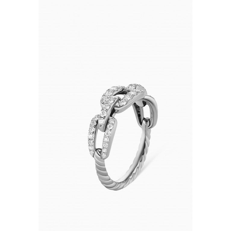 David Yurman - Stax Diamond Pavé Chain Link Ring in 18kt White Gold Silver