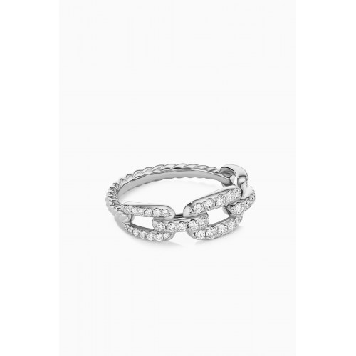 David Yurman - Stax Diamond Pavé Chain Link Ring in 18kt White Gold Silver