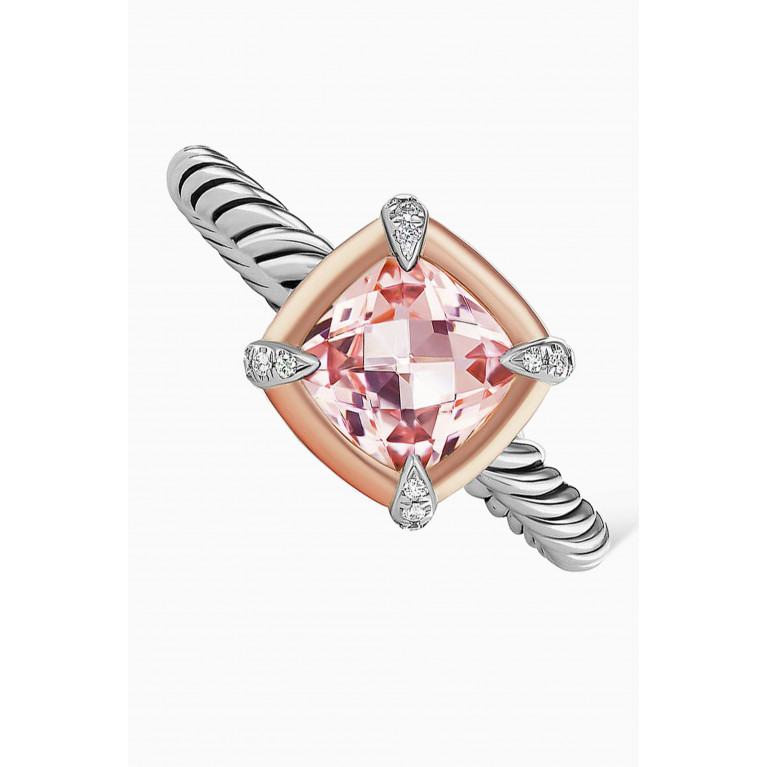 David Yurman - Petite Châtelaine® Morganite & Pavé Diamonds Ring with 18kt Rose Gold Bezel in Sterling Silver Pink