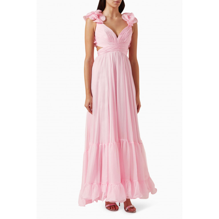 Mac Duggal - Ruffle Tiered Cut-out Gown in Chiffon Pink