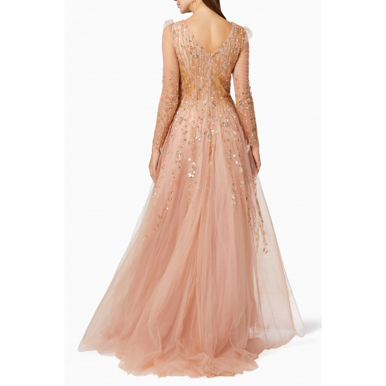 Mac Duggal - Illusion Beaded Gown in Tulle Pink