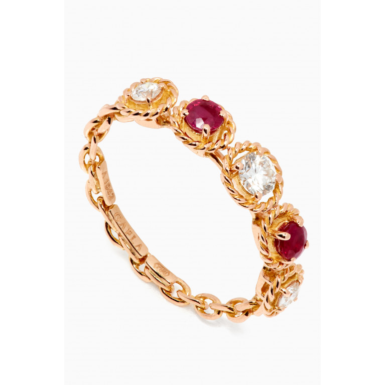 Gafla - Salasil Quintet Diamond Ring with Ruby in 18kt Rose Gold