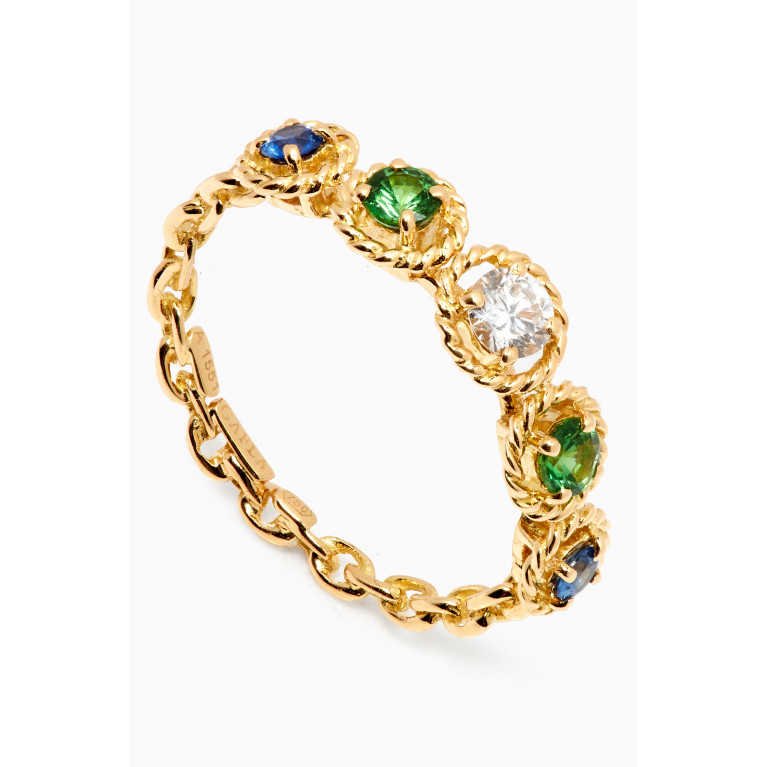 Gafla - Salasil Quintet Diamond Ring with Tsavorite & Blue Sapphire in 18kt Yellow Gold