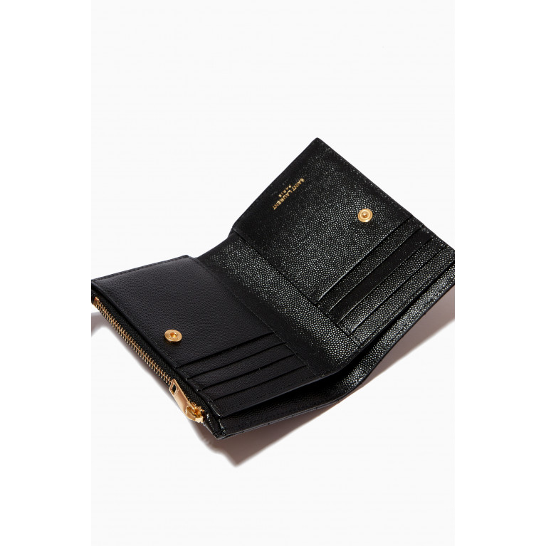 Saint Laurent - Cassandre Bi-fold Zip Wallet in Matelassé Grain de Poudre Leather