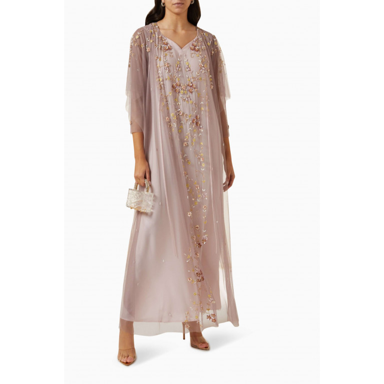 Fatma with Love - Foral Embroidered Kaftan in Chiffon Pink