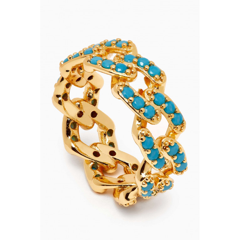 Crystal Haze - Mexican Chain Ring in 18kt Gold-plated Brass Blue