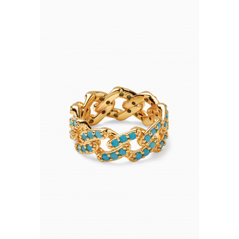 Crystal Haze - Mexican Chain Ring in 18kt Gold-plated Brass Blue