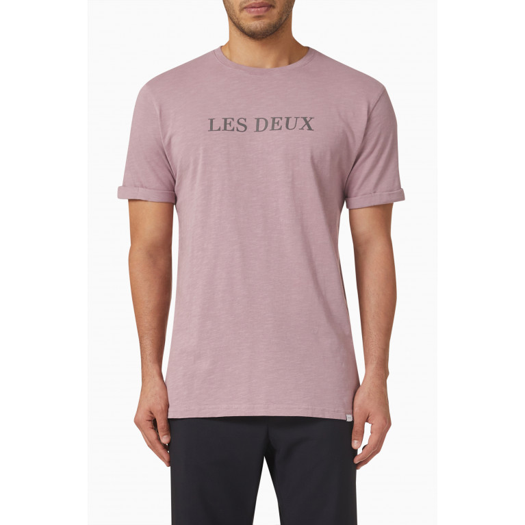 Les Deux - Lens Logo T-shirt in Cotton Jersey Purple