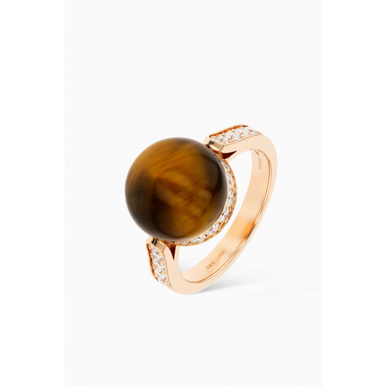 Damas - Dome Majesty Tiger Eye & Diamond Ring in 18kt Rose Gold