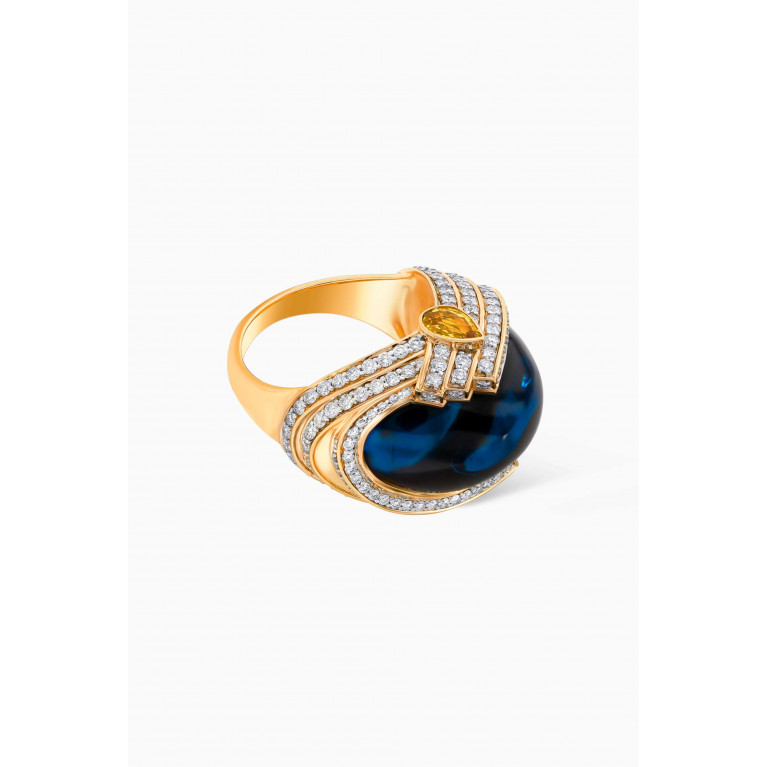 Damas - Turban London Blue Topaz & Diamond Ring in 18kt Yellow Gold