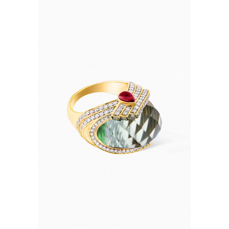 Damas - Turban Green Amethyst & Diamond Ring in 18kt Rose Gold