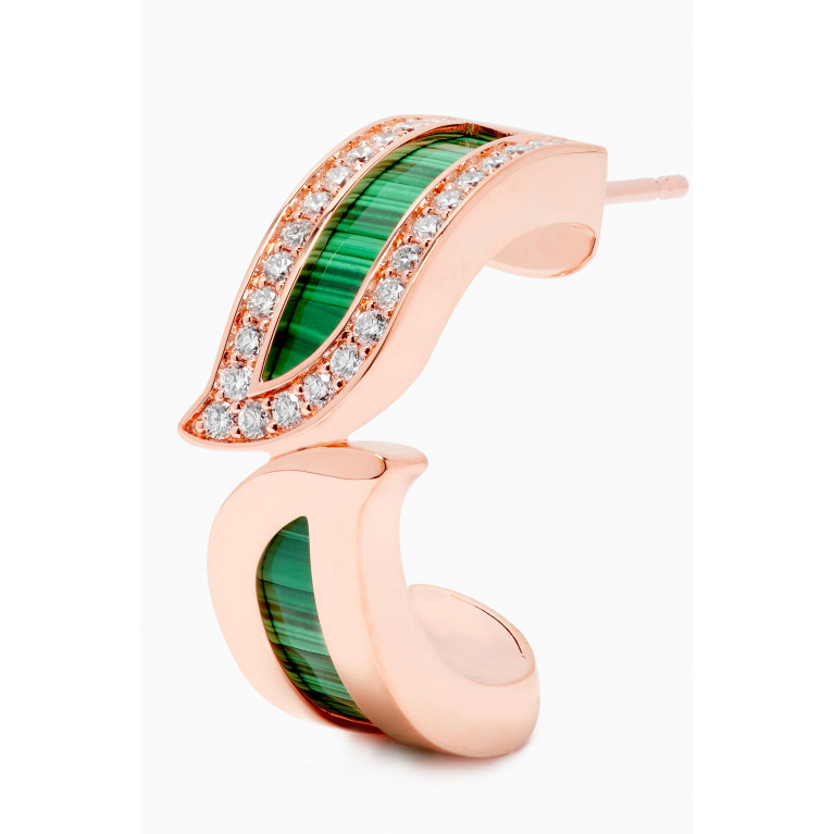 Damas - Alif Mosaic Malachite & Diamond Hoop Earrings in 18kt Rose Gold