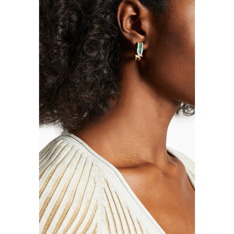 Damas - Alif Mosaic Malachite & Diamond Hoop Earrings in 18kt Rose Gold